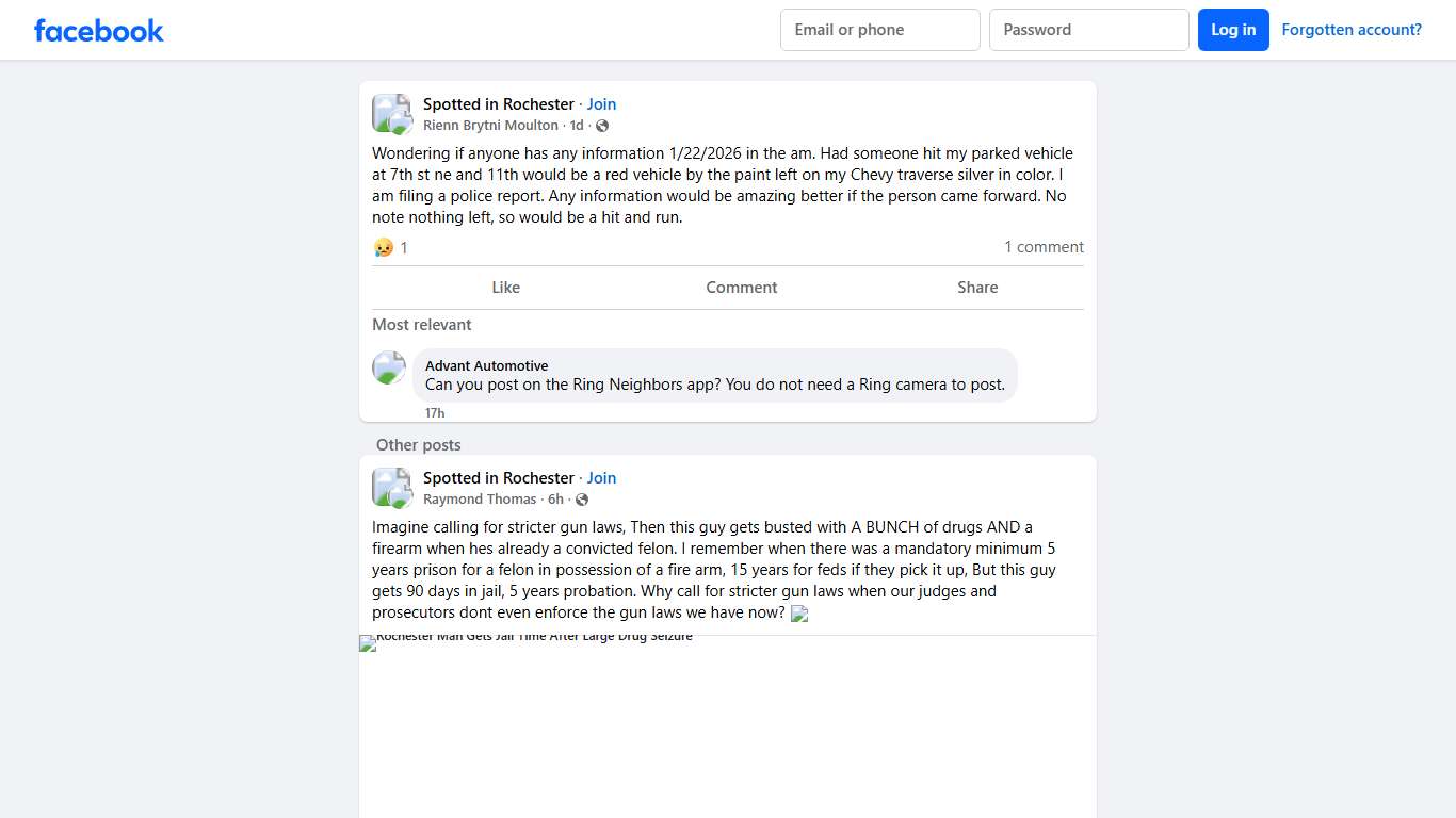 Spotted in Rochester Wondering if anyone has any information 1/22/2026 in the am Facebook